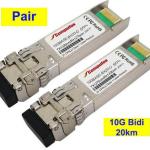 Pair - 20km 10G BiDi SFP+ Transceiver for Cisco, D-Link, Enterasys, Fiberhome