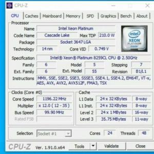 Intel Xeon Platinum 8259cl 2.50ghz 24-Core 35.75mb lga-3647 CPU processor